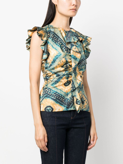 Ulla Johnson Vida Washed Silk Poplin Ruffle Top In Green