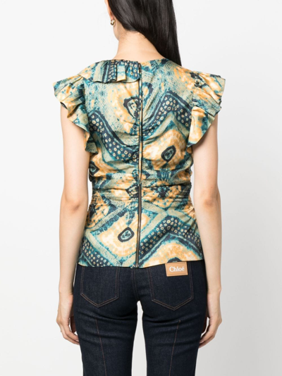 Ulla Johnson Vida Washed Silk Poplin Ruffle Top In Green