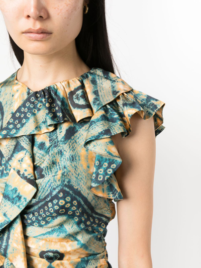 Ulla Johnson Vida Washed Silk Poplin Ruffle Top In Green