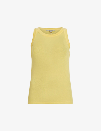 Shop Allsaints Womens Honey Yellow Rina Round-neck Stretch-woven Tank Top