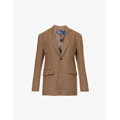 Shop Polo Ralph Lauren Womens 1463 Brown Houndstooth Single-breasted Relaxed-fit Woven-blend Blazer
