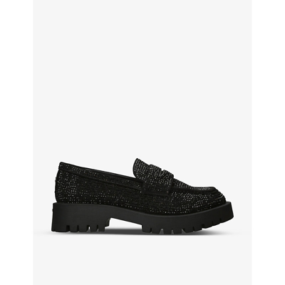 Shop Carvela Womens Black Stomper Crystal-embellished Woven Loafers