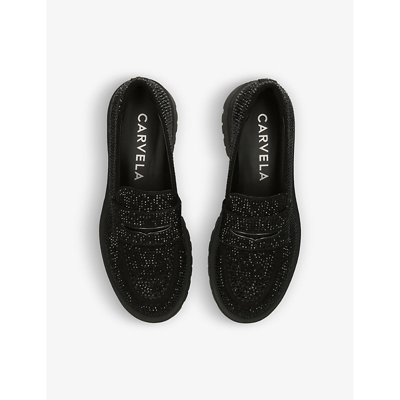 Shop Carvela Womens Black Stomper Crystal-embellished Woven Loafers