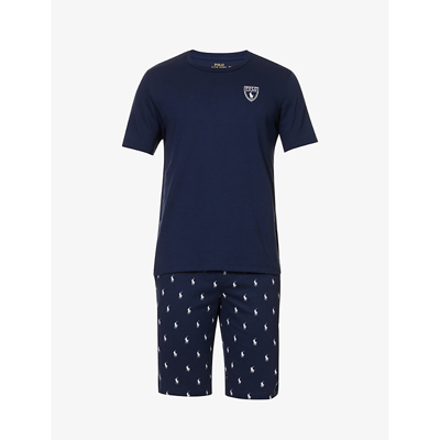 Polo Ralph Lauren Polo Pony Logo-print Cotton-jersey Pyjama Set In Navy |  ModeSens