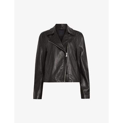 Shop Allsaints Womens Black Larna Slim-fit Leather Biker Jacket