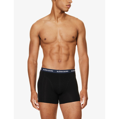 Shop Bjorn Borg Men's Black Pack Of Three Essential Branded-waistband Regular-fit Stretch-cotton Boxers
