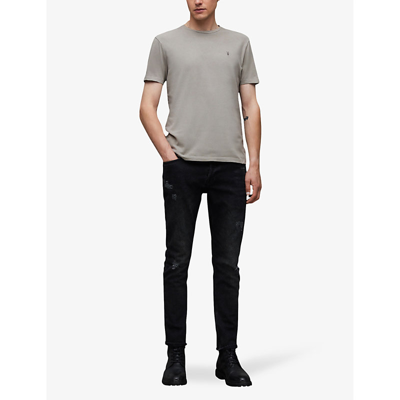 Shop Allsaints Men's Stone Taupe Ossage Ramskull-embroidered Cotton T-shirt