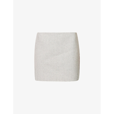 Theory High-waist Mini Check Wool Skirt In Ivory Multi