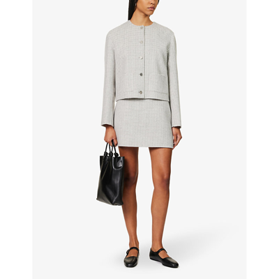 Theory High-waist Mini Check Wool Skirt In Ivory Multi