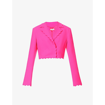 Shop Mach & Mach Womens Pink Scallop-trim Cropped Wool Blazer