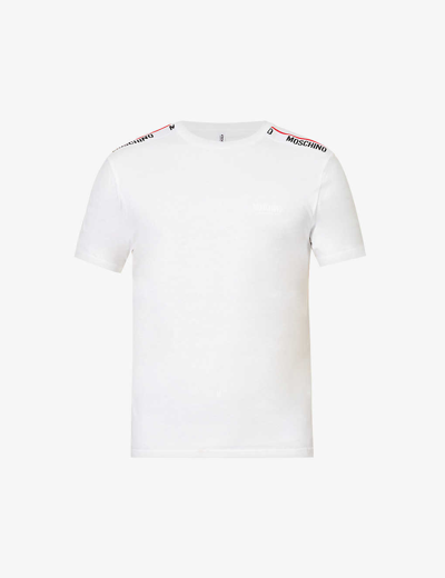 Shop Moschino Men's White 1 Logo-tape Regular-fit Cotton T-shirt In White   1