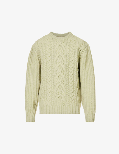 Shop Dries Van Noten Mens Light Green Relaxed-fit Cable-knit Wool Jumper