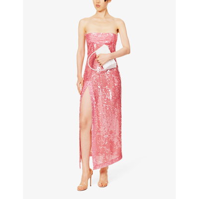 Shop Attico Women's Light Pink Bustier Sequin-embellished Midi Dress