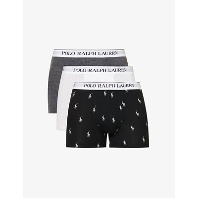Shop Polo Ralph Lauren Men's Black/grey/white Polo Pony Logo-print Pack Of Three Stretch-cotton Boxer Bri