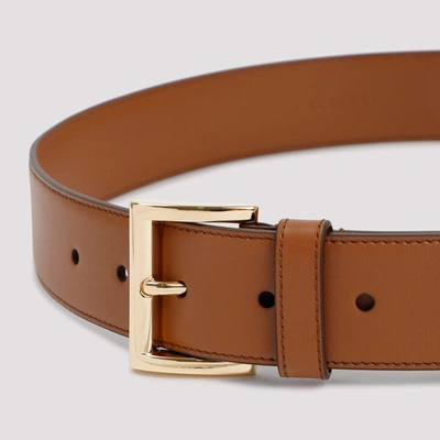 Shop Prada Leather Belt With Logo In Brown