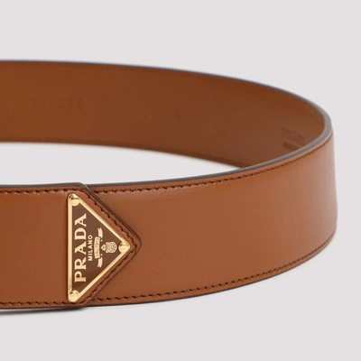 Shop Prada Leather Belt With Logo In Brown