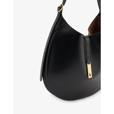 Shop Polo Ralph Lauren Women's Black Logo-plaque Leather Shoulder Bag