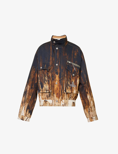 Shop Vivienne Westwood Mens Brown Memphis Abstract-pattern Regular-fit Cotton Bomber Jacket