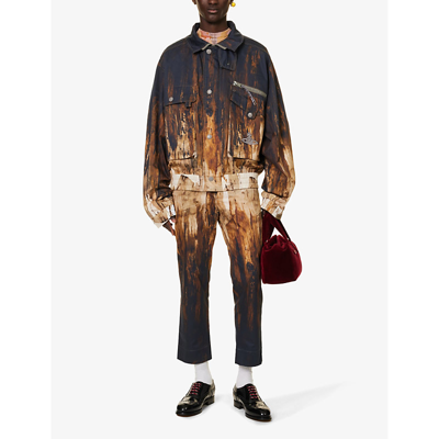 Shop Vivienne Westwood Mens Brown Memphis Abstract-pattern Regular-fit Cotton Bomber Jacket