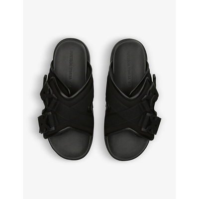 Shop Bottega Veneta Men's Black Snap Buckle-embellished Woven Sliders