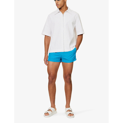 Shop Givenchy Men's Mineral Blue Medium Chain-print Mid-rise Swim Shorts