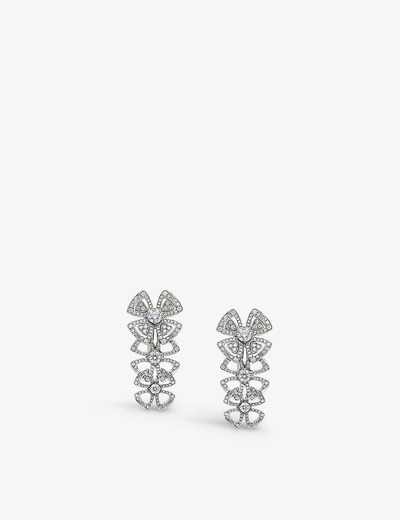 Shop Bvlgari Womens White Gold Fiorever 18ct White Gold And 2.07ct Pavé Diamond Earrings