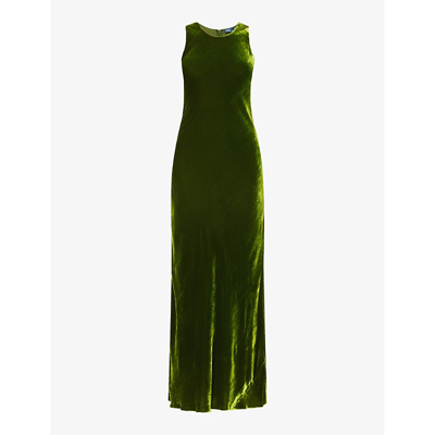 Shop Polo Ralph Lauren Women's Olive Sleeveless Velour Woven-blend Maxi Dress
