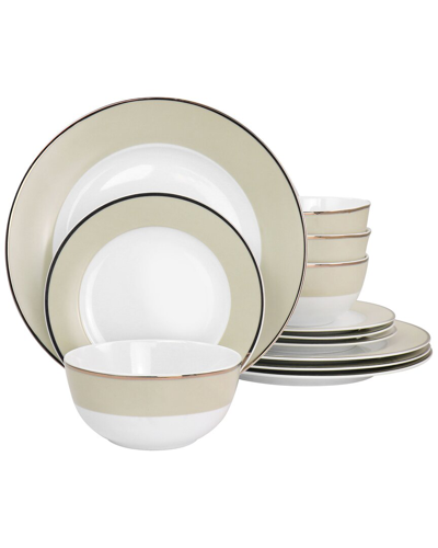 Shop Martha Stewart Gold Rimmed 12pc Fine Ceramic Dinnerware Set In Beige