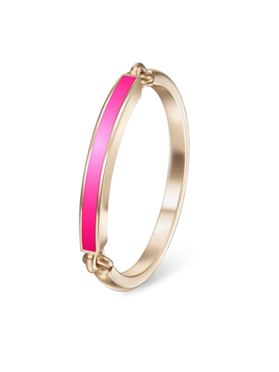 Shop Melissa Kaye 18kt Rose Gold Lenox Enamel Ring In Pink