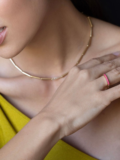 Shop Melissa Kaye 18kt Rose Gold Lenox Enamel Ring In Pink