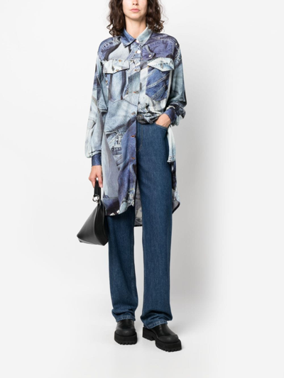 Moschino Graphic-print Long-sleeve Shirt In Blue