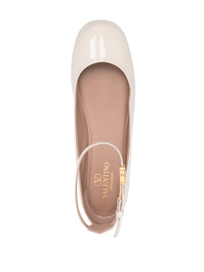 Shop Valentino Tan-go Leather Ballerina Shoes In Neutrals