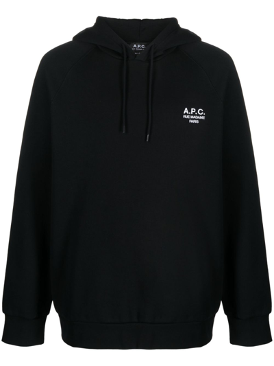 Shop Apc Oscar Logo-embroidered Cotton Hoodie In Black