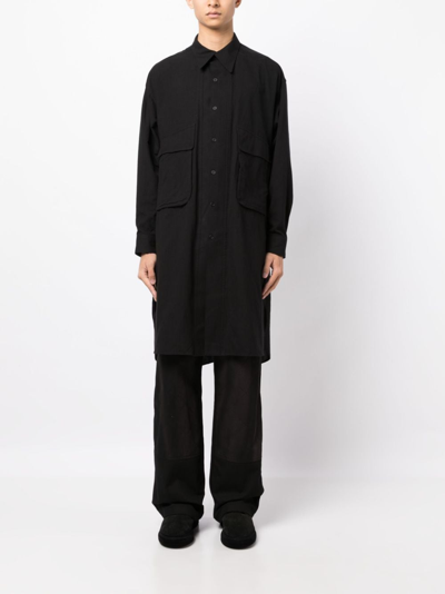 Shop Yohji Yamamoto Long-sleeves Cotton Long Shirt In Black