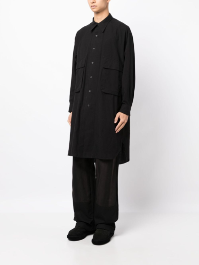 Shop Yohji Yamamoto Long-sleeves Cotton Long Shirt In Black