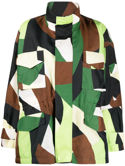 Shop Plan C Messy Masses Geometric-pattern Jacket In Green