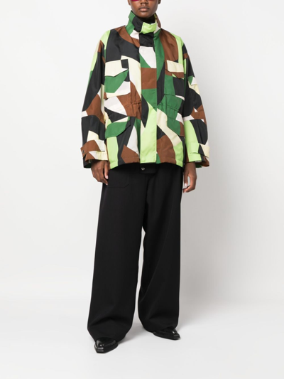 Shop Plan C Messy Masses Geometric-pattern Jacket In Green