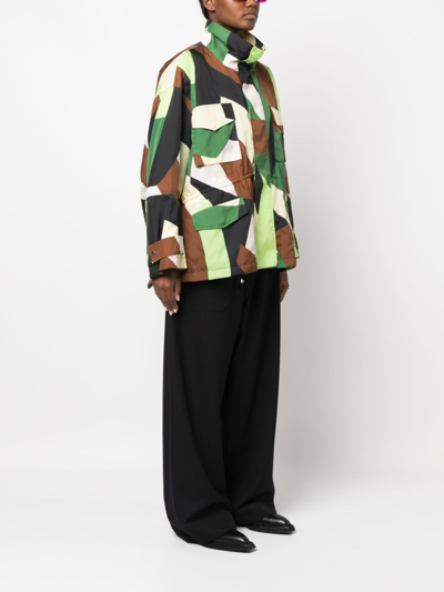 Shop Plan C Messy Masses Geometric-pattern Jacket In Green