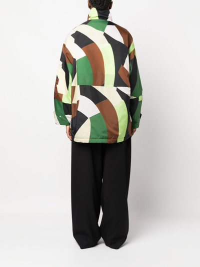 Shop Plan C Messy Masses Geometric-pattern Jacket In Green