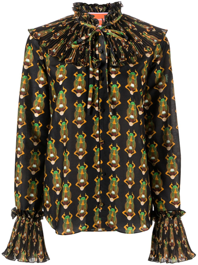 Shop La Doublej Nefertiti Scarab-print Habotai Blouse In Black