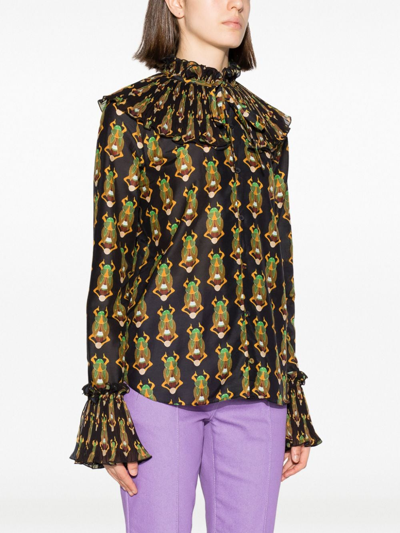 Shop La Doublej Nefertiti Scarab-print Habotai Blouse In Black