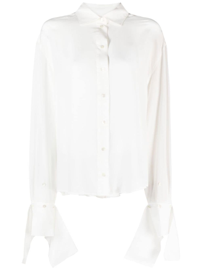 Shop Rokh Ruffle-cuffs Silk Shirt In White