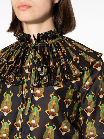 Shop La Doublej Nefertiti Scarab-print Habotai Blouse In Black