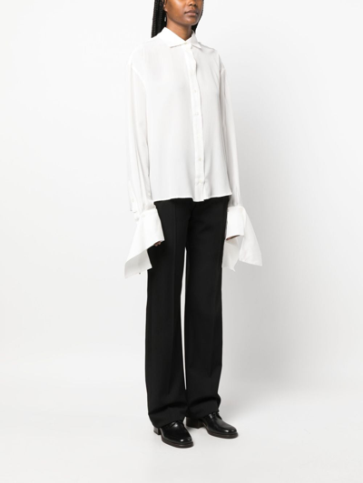 Shop Rokh Ruffle-cuffs Silk Shirt In White