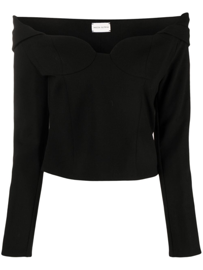 Shop Magda Butrym Off-shoulder Long-sleeve Top In Black