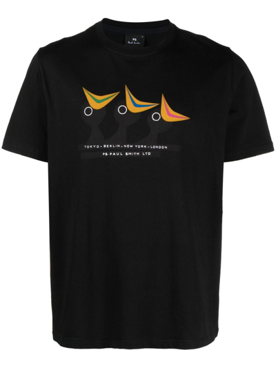 Shop Ps By Paul Smith Graphic-print Cotton T-shirt In Black