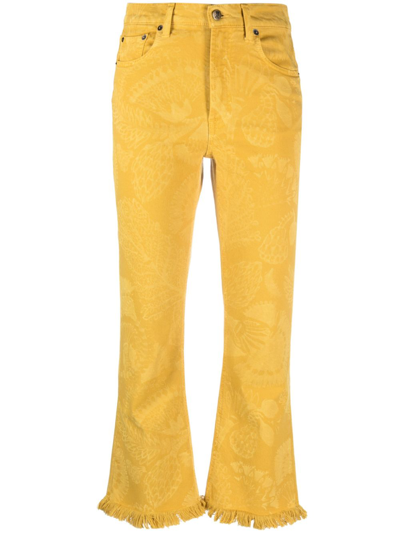 Shop La Doublej Fancy Fringed Cropped Jeans In Yellow
