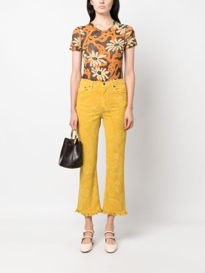 Shop La Doublej Fancy Fringed Cropped Jeans In Yellow