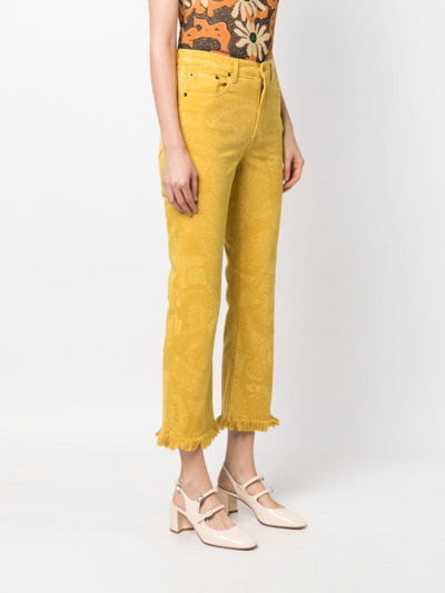 Shop La Doublej Fancy Fringed Cropped Jeans In Yellow