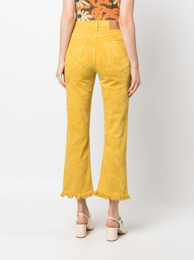 Shop La Doublej Fancy Fringed Cropped Jeans In Yellow